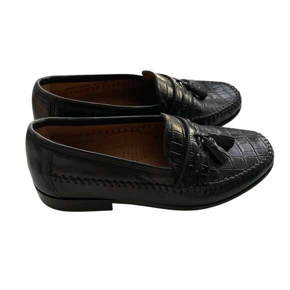 Florsheim Pisa Tassel Loafers Sz 8.5 EEE Black Leather Croc Print Slip On Shoes - Picture 3 of 7
